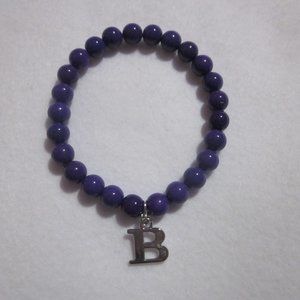 Purple Opaque Initial B Charm Bracelet.